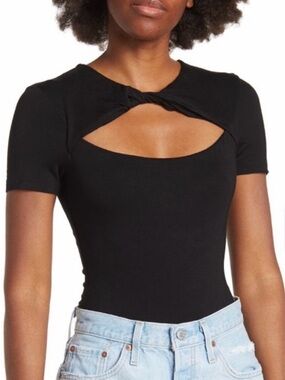 Medium ASTR Twist Cutout Short Sleeve Black Bodysuit Womens
